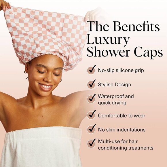 Luxury Satin Reusable Waterproof Shower Cap Large Adjustable Stylish Hair Cover main image 6